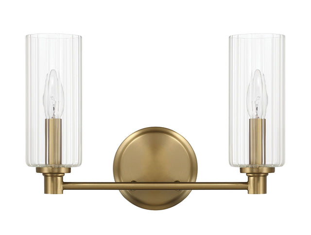 Regal - Double Light Vanity With Clear Ribbed Satin - Antique Brass / Clear