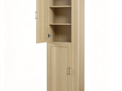 Tall Freestanding Bathroom Storage Cabinet With Adjustable Shelves And Side Hooks