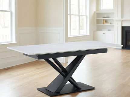 Dining Table With Geometric X Frame For Kitchen Or Dining Room - White Marble