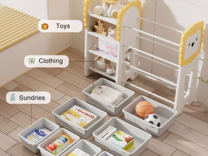 Kids Bookshelf And Toy Storage, 4 Tier Toy Organizers With 8 Removable Storage Bins, Kids Toy Storage Organizer For Study Room - Gray / White / Yellow