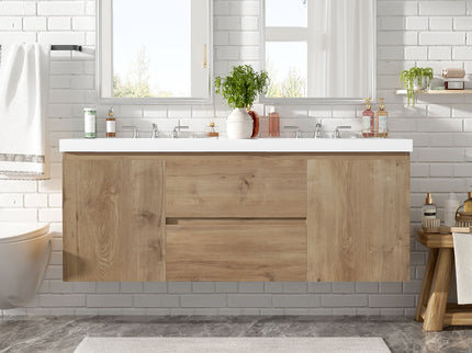 Double Sink Bathroom Vanity, Cabinet & Soft Close Doors, Divided Drawers, Wall Mounted Storage - Wood