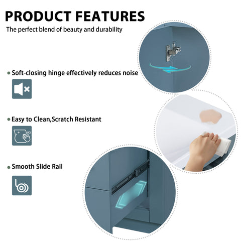 Bathroom Vanity With Sink, Storage Cabinet, Freestanding Set With 3 Drawers & Soft Closing Doors - Indigo