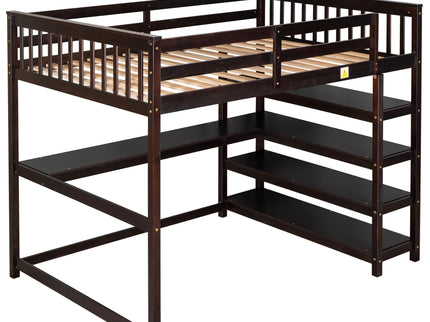 Loft Bed With Storage Shelves And Under Bed Desk