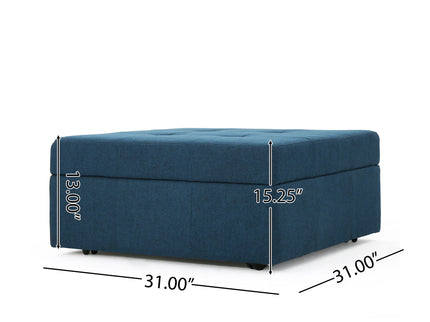 Flip Top Ottoman With Tufted Waffle Stitch And Rolling Casters - Navy Blue