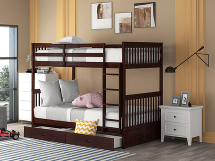 Bunk Bed With Ladders And 2 Storage Drawers