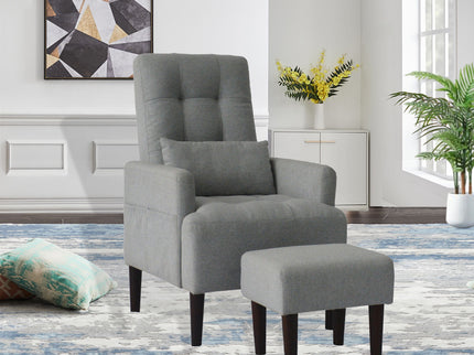 Living Room Sofa Single Chair And Ottoman, Modern Multi-Function Fabric Living Room Sofa Lounge Chair Bed And Stool. Soft Leisure Single Chair Adjustable Into 5 Angles With Sofa Bed