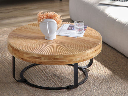 Modern Round Coffee Table With Wooden Carving Pattern