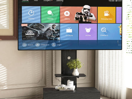 Mobile TV Cart With Push Pull Drawer, Lockable Wheels