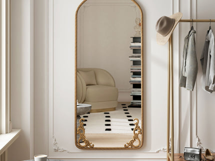 Full Body Arched Mirror With Vintage Carved Applique