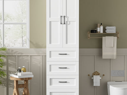Bathroom Vanity With 2 Damping Hinge Doors, 3 Drawers, Adjustable Shelves - White
