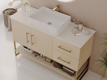 Bathroom Vanity With Vessel Sink Accent Free Standing Cabinet - Ameican White Oak / Gold / White