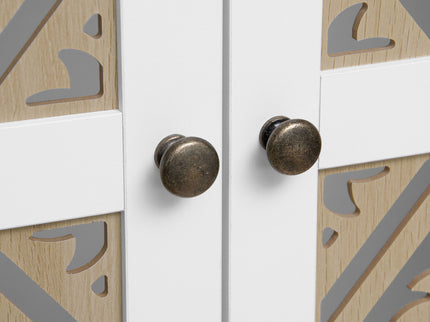 Hollow Pattern 2 Door 3 Drawer Wardrobe, The Collision Of Wood Color, Suitable For Bedrooms And Dressing Rooms - White