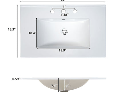 Modern Bathroom Vanity With Ceramic Sink, Soft Close Doors, Adjustable Shelves