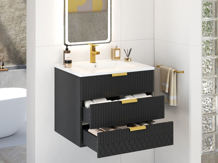 Wall Mounted Floating Cabinet With Double Drawer, Rectangular Sink