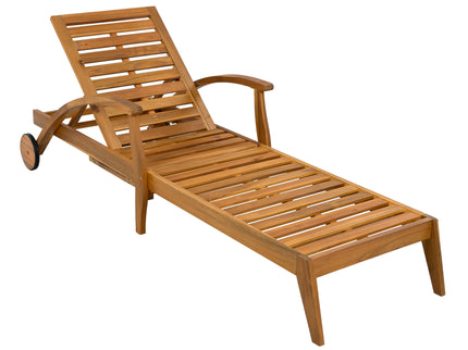 Versatile Chaise Lounge With Wheels Acacia Wood Recliner For Patio - Cream