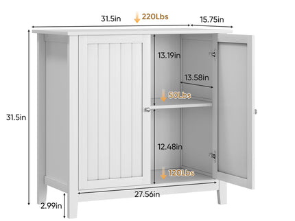 Mid Century Modern Double Door Storage Cabinet With Knobs - White