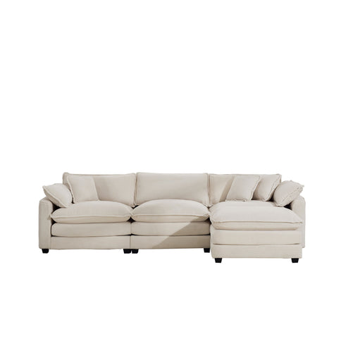 Modern Oversized Modular Cushion Sofa With Ottoman, Low Back, Deep Seating Sofa Set