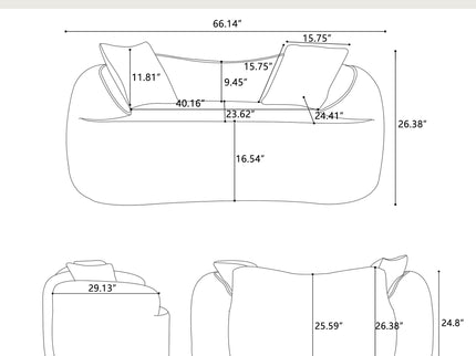 Curved 2 Person Compress Sofa With Armrests, Includes Pillows