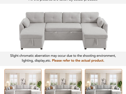 U-Shaped Sectional Sofa Bed With Storage And USB Ports