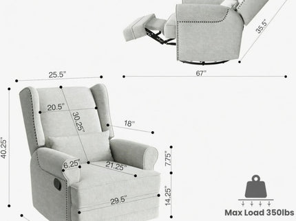 Extra Wide Swivel Recliner Glider Chair With Footrest