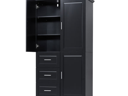 Tall Wide Storage Cabinet With Doors, 3 Drawers