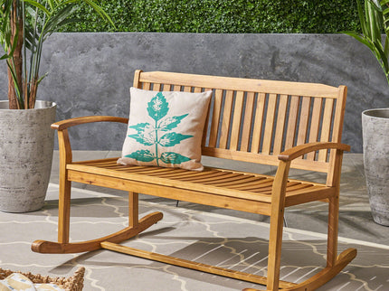 Outdoor Rocking Loveseat With Acacia Wood Frame - Natural