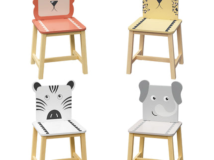 Kids Table And Chair Set With Cartoon Animals Design - White