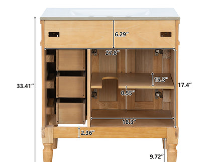 Modern Bathroom Vanity With Ceramic Sink, Soft Close Doors, Adjustable Shelves