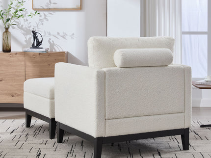 Farmhouse Upholstered Accent Chair With Ottoman, Reversible Lid Coffee Table
