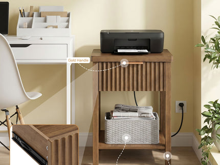 Nightstand, Bedside Table With Built In Charging Station (Set of 2) - Walnut