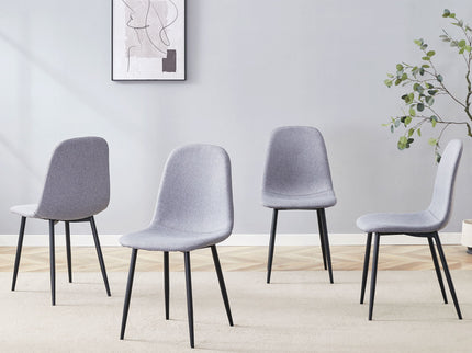 Luxury Simple Chair Linen Cotton High Resilience Dining Chair With Black Metal Legs (Set of 4) - Light Gray