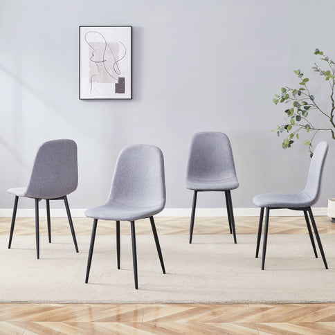 Luxury Simple Chair Linen Cotton High Resilience Dining Chair With Black Metal Legs (Set of 4) - Light Gray