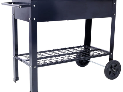 Elevated Mobile Raised Ergonomic Metal Planter Garden Bed With Wheels Powder Coated Steel - Black