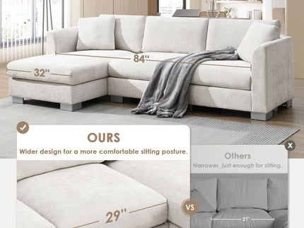 Modern Cloud Sectional Sofa L Shaped Luxury Couch Set With 2 Free Pillows 4 Seat With Oversized Chaise