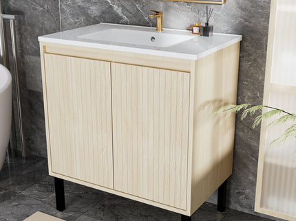 Bathroom Vanity With Ceramic Sink, Floor-Standing Design, Soft-Closing Drawers