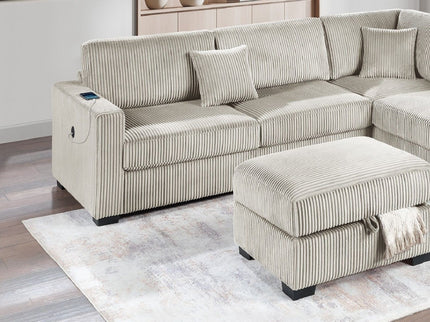 3 Piece Sectional Sofa With Reversible Chaise And USB Storage Ottoman