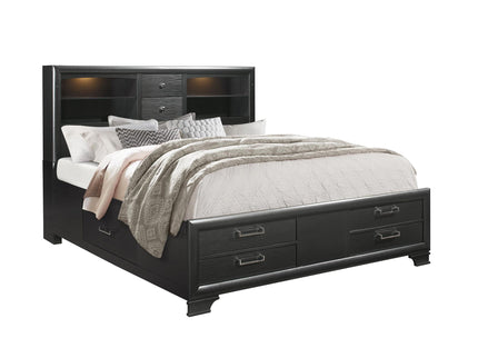 Civic - King Storage Bed With Bookcase Headboard And Built In Lighting - Gray