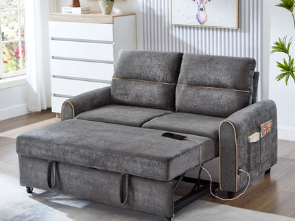Pull Out Sofa Bed With Adjustable 3 Position Backrest, USB Charging Ports, Side Pockets