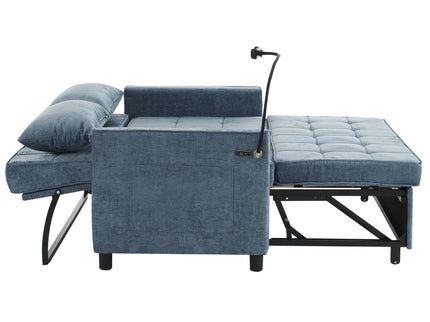 Pull-Out Sleeper Sofa With Reversible Backrest Cushion, Side Pockets, 2 USB Ports And A Phone Holder For Living Room
