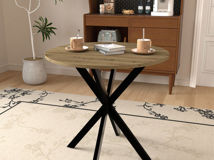 Round Dining Table For 2 - 4 People, Compact Kitchen Or Dining Room - Rustic Brown