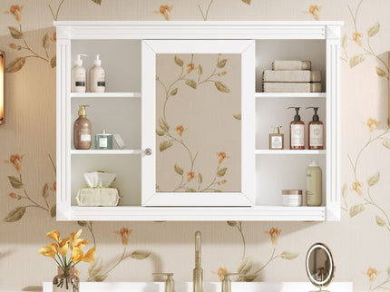 Wall Mounted Bathroom Storage Cabinet With Mirror, Medicine Cabinet With 6 Open Shelves And Adjustable Interior - White