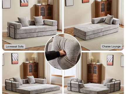 Convertible Floor Sofa Bed With Pillow Back Support Armrest