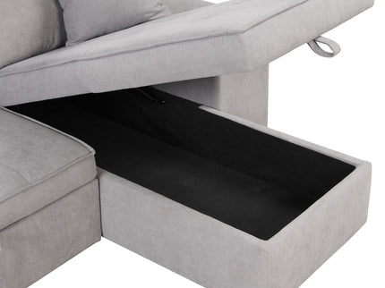 Modern L-Shape 3 Seat Reversible Sectional Couch, Pull Out Sleeper Sofa With Storage Chaise And 2 Stools For Living Room Furniture Set