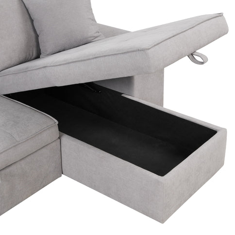 Modern L-Shape 3 Seat Reversible Sectional Couch, Pull Out Sleeper Sofa With Storage Chaise And 2 Stools For Living Room Furniture Set