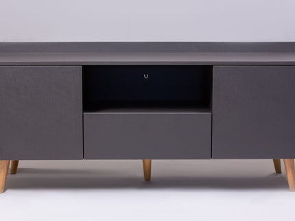 TV Stand For TVs Up To 60" With Open Storage Shelf, 2 Doors, 1 Drawer And Cable Management