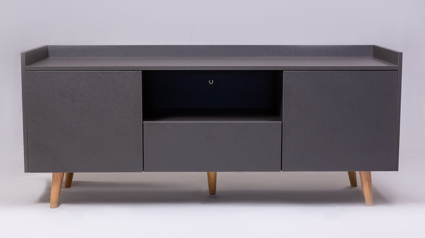 TV Stand For TVs Up To 60" With Open Storage Shelf, 2 Doors, 1 Drawer And Cable Management