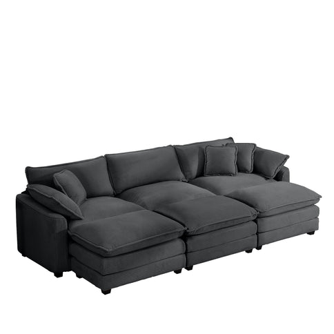 Modular Oversized Cushion Sofa With Ottoman, Low Back, Deep Seating Sofa Set