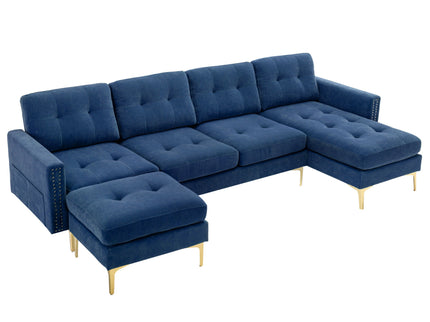 Modern L - Shape Convertible Sectional Sofa With Movable Ottoman