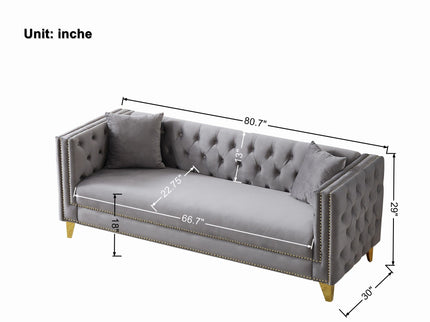 Deep Seat Sofa With Button Nailhead, Square Arm Couches