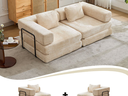 Convertible Floor Sofa Bed With Pillow Back Support Armrest